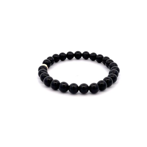 Natural Obsidian Gemstones 6mm Stretchable Bracelet 18k Gold Bead Charm - Picture 3 of 5
